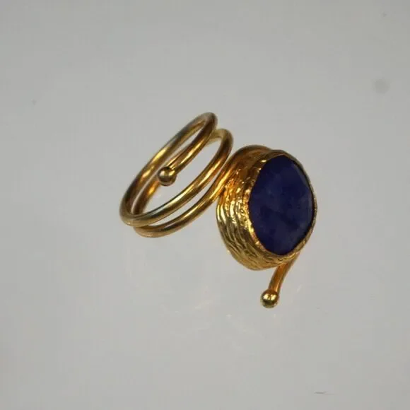 Statement Ring Open Loop Wrap With Blue Stone Inlaid Size 7.5 - Picture 3 of 11